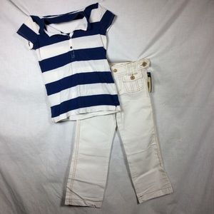 Cherokee Blue/White Striped Top & White Pants